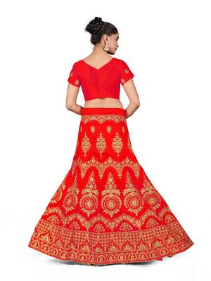 Light-red embroidered Art Silk semi stitched lehenga 3