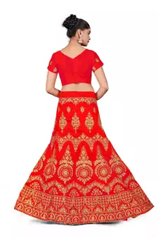 Light-red embroidered Art Silk semi stitched lehenga