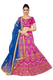Purple embroidered Art Silk semi stitched lehenga