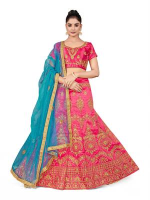 Pink embroidered Art Silk semi stitched lehenga 1