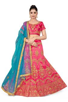 Pink embroidered Art Silk semi stitched lehenga