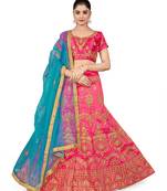 Pink embroidered Art Silk semi stitched lehenga