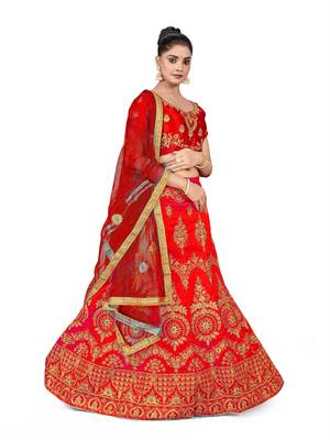 Light-red embroidered Art Silk semi stitched lehenga 4