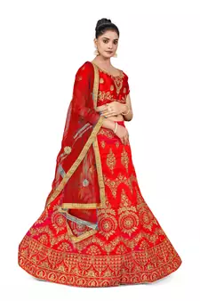Light-red embroidered Art Silk semi stitched lehenga