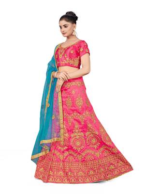 Pink embroidered Art Silk semi stitched lehenga 2