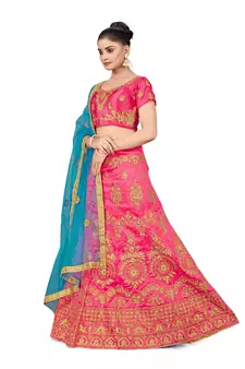 Pink embroidered Art Silk semi stitched lehenga