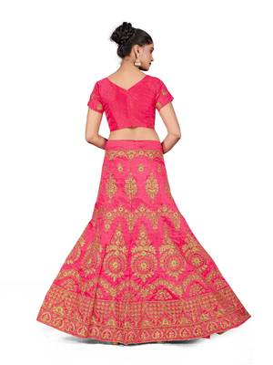Pink embroidered Art Silk semi stitched lehenga 3
