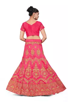Pink embroidered Art Silk semi stitched lehenga