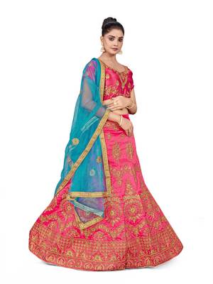Pink embroidered Art Silk semi stitched lehenga 4