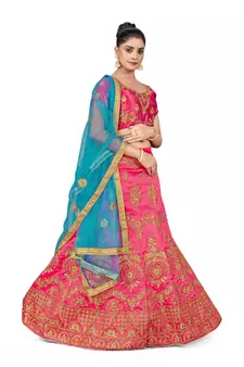 Pink embroidered Art Silk semi stitched lehenga