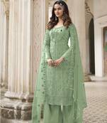 Pista green Color Designer Fancy Net Fabric Salwar Suit In Net Fabric With Embroidery As Semi Stitched