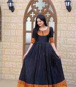 Black Silk With Jacquard Weaving Work Gown