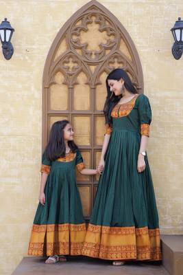 green Silk With Jacquard Weaving Work Gown 2