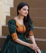 green Silk With Jacquard Weaving Work Gown