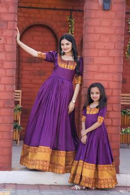 Purple Silk Mother & Daughter Combo Anarkali Set 1