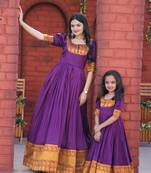 Purple Silk Mother & Daughter Combo Anarkali Set
