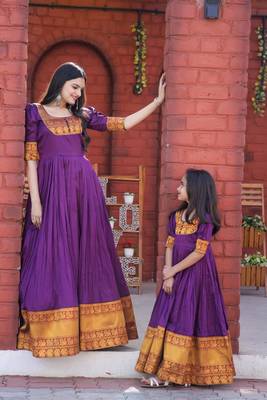 Purple Silk Mother & Daughter Combo Anarkali Set 2