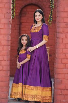 Purple Silk Mother & Daughter Combo Anarkali Set 3