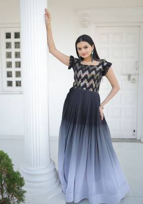 Purple Georgette Sequins Embroidered Gown 2