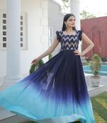 Blue Georgette Sequins Embroidered Gown