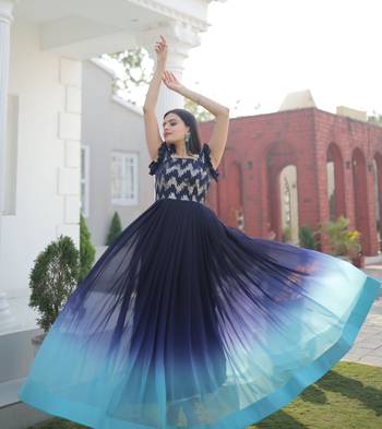 Blue Georgette Sequins Embroidered Gown 2