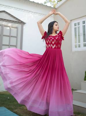 Pink Georgette Sequins Embroidered Gown 1