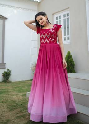 Pink Georgette Sequins Embroidered Gown 2