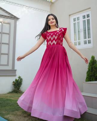 Pink Georgette Sequins Embroidered Gown 3