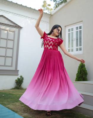 Pink Georgette Sequins Embroidered Gown 4