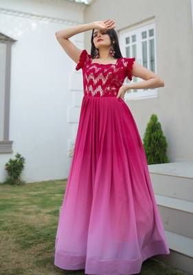 Pink Georgette Sequins Embroidered Gown 5