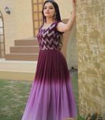 Wine Georgette Sequins Embroidered Gown