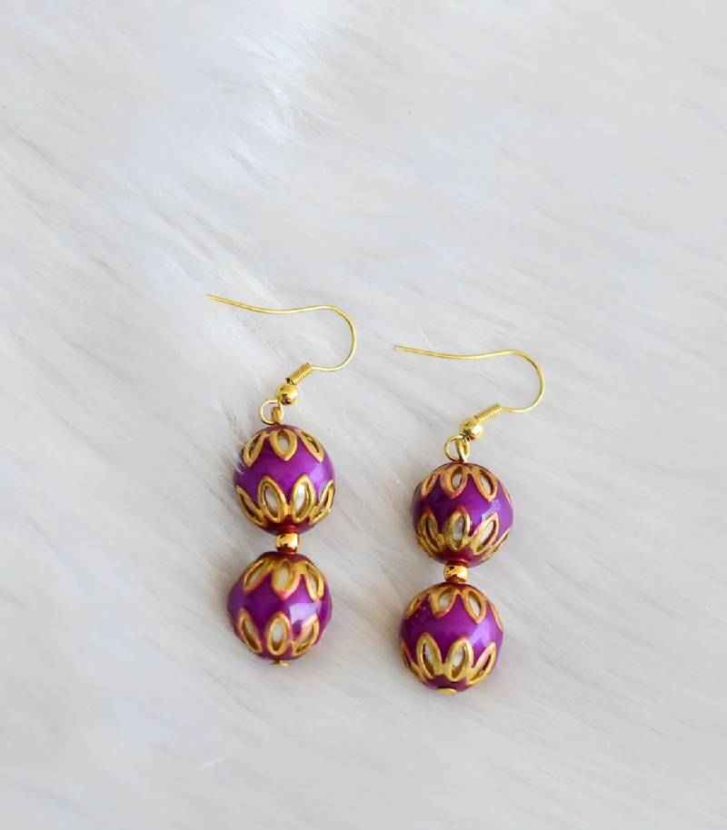 Handmade violet meenakari balls necklace set dj-02715