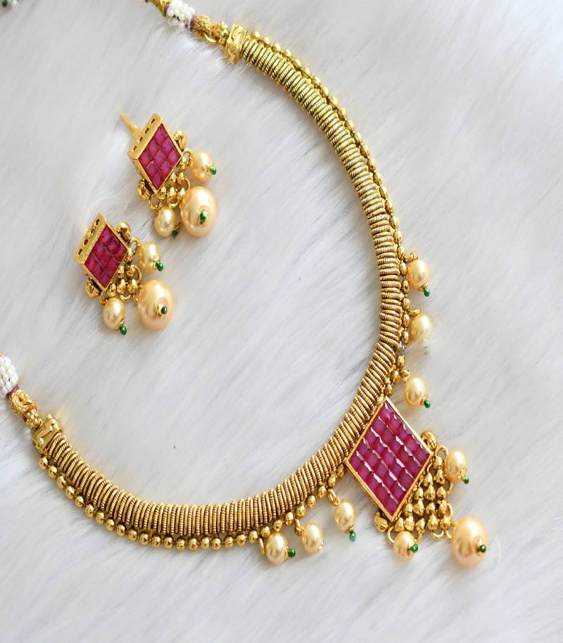 Antique pink transparent necklace set dj-02904
