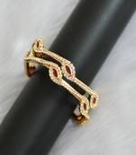 Gold tone white-pink stone bangles dj-03145