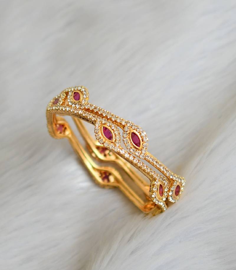 Gold tone white-pink stone bangles dj-03145