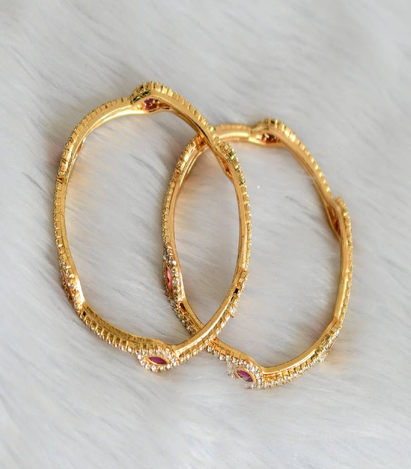 Gold tone white-pink stone bangles dj-03145