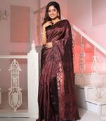 Dark Chocolate Silk Matka Handwoven Saree With Texture Designs