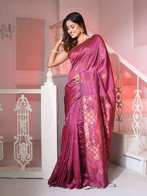 Purple Silk Matka Handwoven Saree With Texture Designs 1