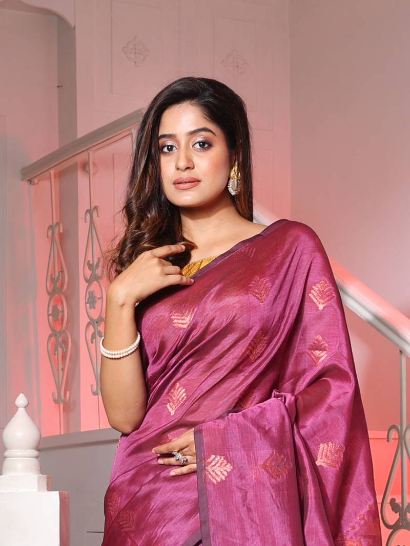 Purple Silk Matka Handwoven Saree With Texture Designs