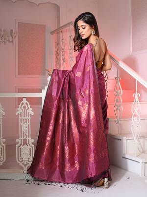 Purple Silk Matka Handwoven Saree With Texture Designs 4