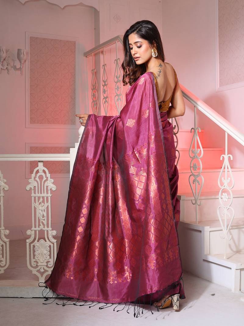 Purple Silk Matka Handwoven Saree With Texture Designs