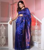 Royal Blue Silk Matka Handwoven Saree With Texture Designs