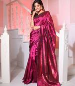 Magenta Silk Matka Handwoven Saree With Texture Designs