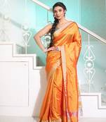 Orange Silk Matka Handwoven Saree With Woven Zari Designs