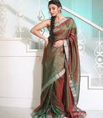 Mahendi Green Dual Toned Silk Matka Handwoven Saree With Woven Zari Designs