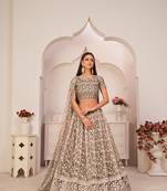 Brown embroidered
 net semi stitched lehenga