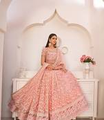 Light-pink embroidered net semi stitched lehenga