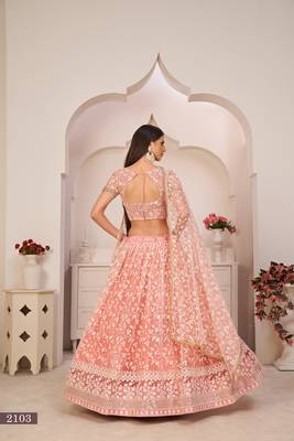 Light-pink embroidered net semi stitched lehenga 3