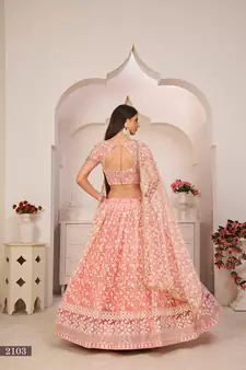 Light-pink embroidered net semi stitched lehenga