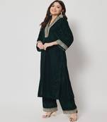 Glamour Green Shawl Collar Kurti with Straight Palazzo